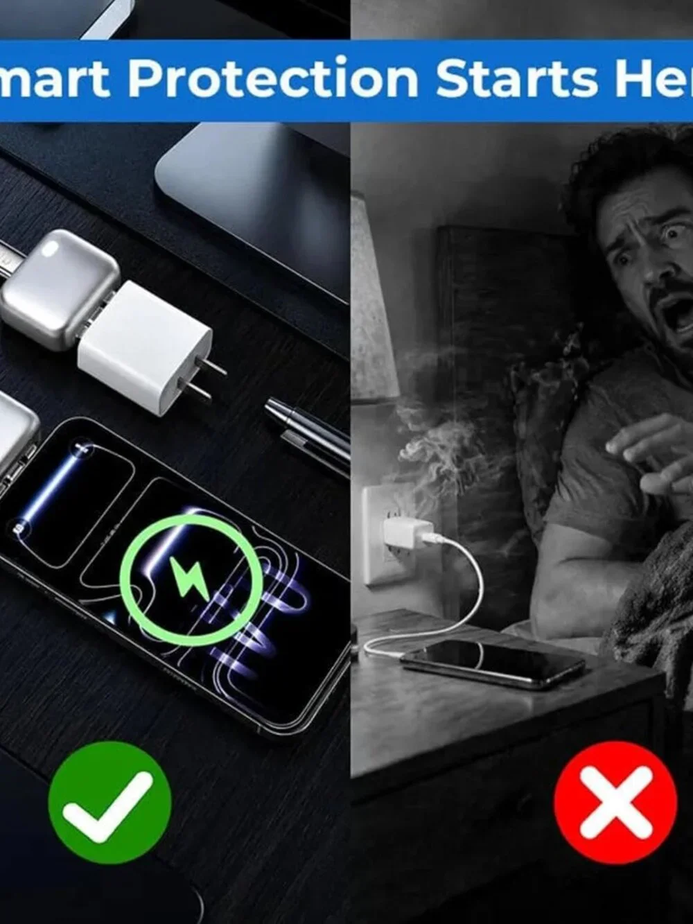 Auto Stop Charging Adapter with USB-C Cable — Overnight Overcharge Protection